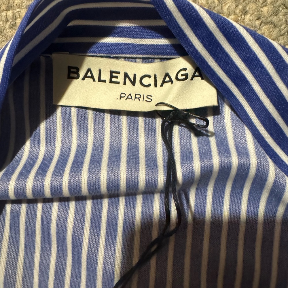 Balenciaga Navy and White Striped Button-Front Blouse - Picture 3 of 4